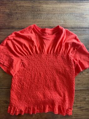 Aerie Women’s Short Sleeve Smocked Top in Bright red